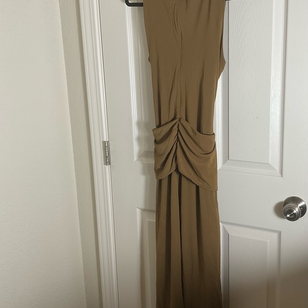 ZARA NWT WOMAN MIDI DRESS WITH TIED KNOT DARK TAN SIZE LARGE - Picture 10 of 14